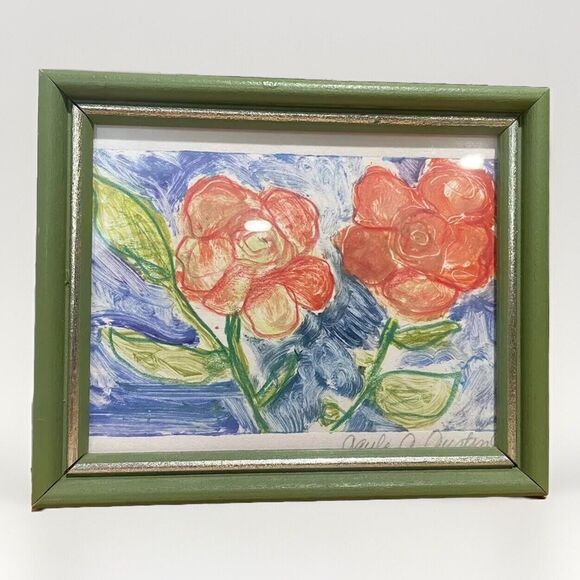 Gayle Austin Original Wood Framed Art Hand Drawn Colored Pencil Flowers 4.75”x6” - Picture 1 of 4
